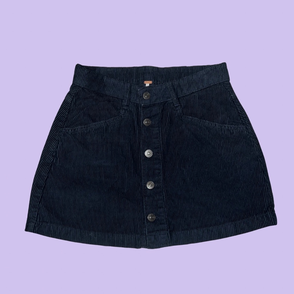 Free People Navy Corduroy Button-Up Skirt